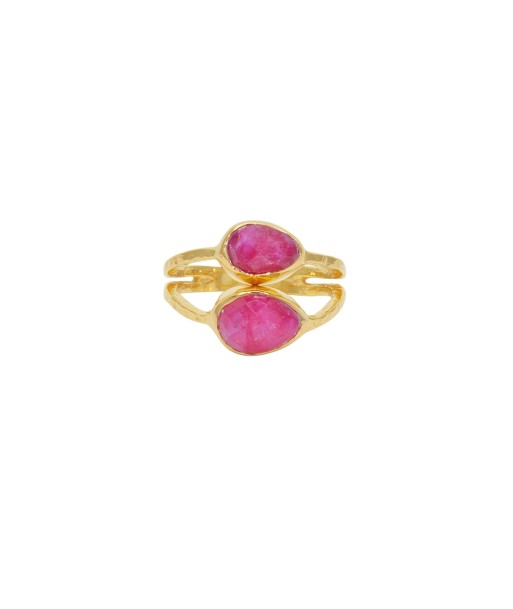 Bague double dorée martelée et rubis online