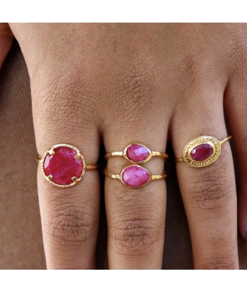 Bague double dorée martelée et rubis online