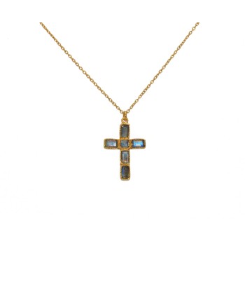 Collier doré pendentif croix et pierres pas chere