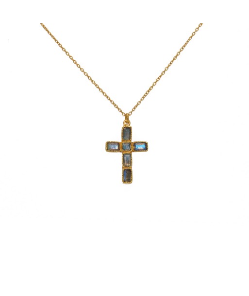 Collier doré pendentif croix et pierres pas chere