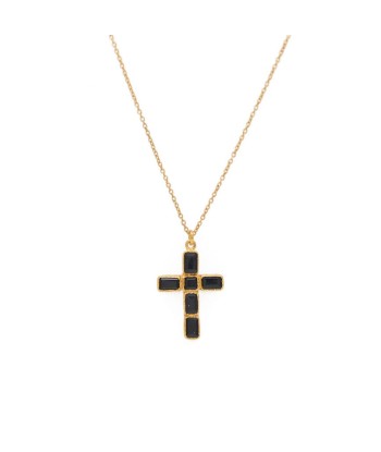 Collier doré pendentif croix et pierres pas chere