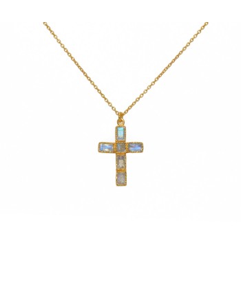 Collier doré pendentif croix et pierres pas chere