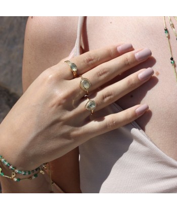 Bague dorée pierre ovale contour texturé Les magasins à Paris