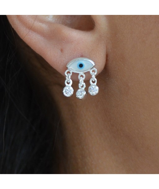 Boucles d'oreilles argent 925 oeil en nacre et zircons de l' environnement