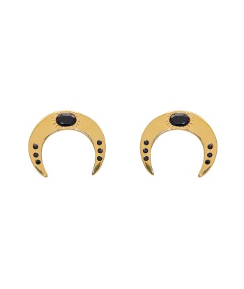 Boucles dorées demi lune onyx noire et zircons paiement sécurisé