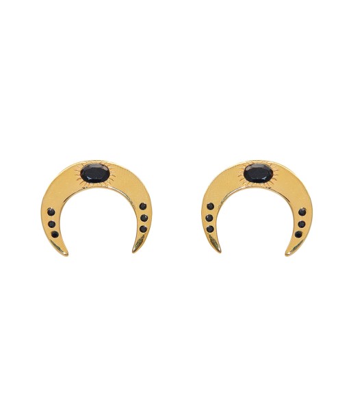 Boucles dorées demi lune onyx noire et zircons paiement sécurisé