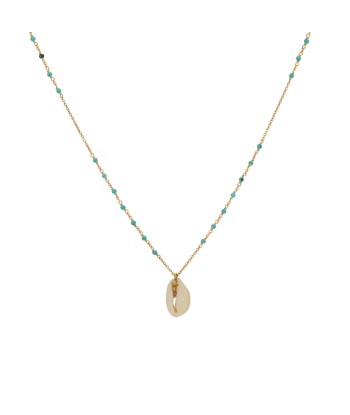 Collier doré turquoise pendentif cauri et zircons les ctes