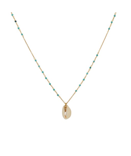 Collier doré turquoise pendentif cauri et zircons les ctes