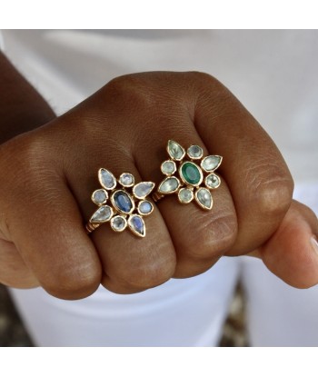 Bague dorée fleur duo de pierres la colonne vertébrale