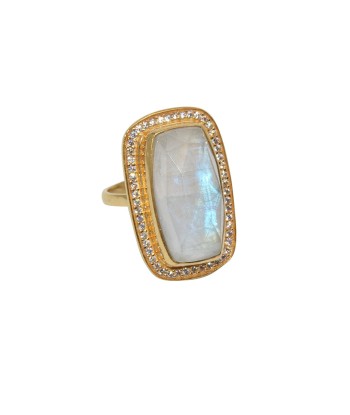 Bague dorée XXL pierre cristal et zircons Pour