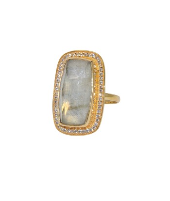 Bague dorée XXL pierre cristal et zircons Pour