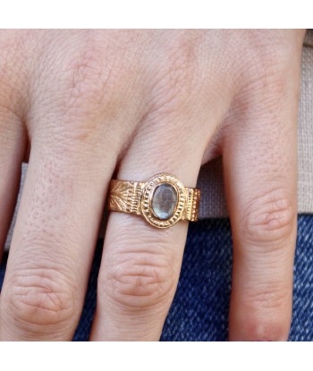 Bague chevalière dorée texturée et pierre Les magasins à Paris