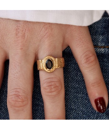 Bague chevalière dorée texturée et pierre Les magasins à Paris