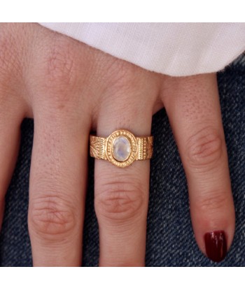 Bague chevalière dorée texturée et pierre Les magasins à Paris