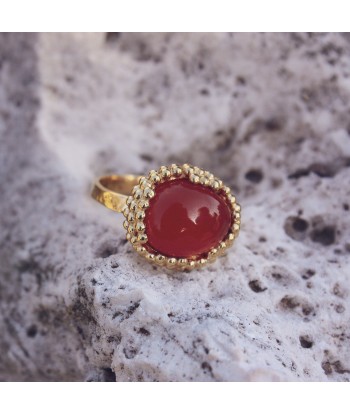 Bague dorée pierre cabochon serti boules ouvre sa boutique