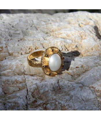 Bague dorée XXL pierre cabochon france