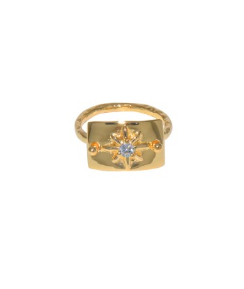 Bague plaque rose des vents dorée à l'or fin 18k Véritable concentré