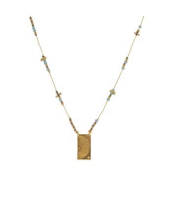 Collier doré multi pierres et pendentif plaque demi soleil Pour