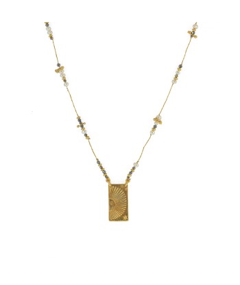 Collier doré multi pierres et pendentif plaque demi soleil Pour