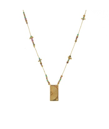 Collier doré multi pierres et pendentif plaque demi soleil Pour