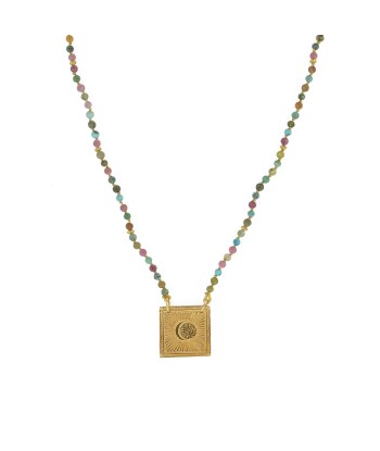 Collier cordon doré pierres et plaque soleil Véritable concentré