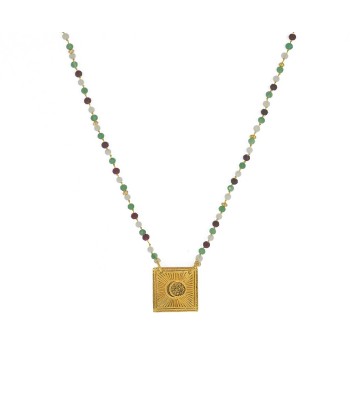 Collier cordon doré pierres et plaque soleil Véritable concentré