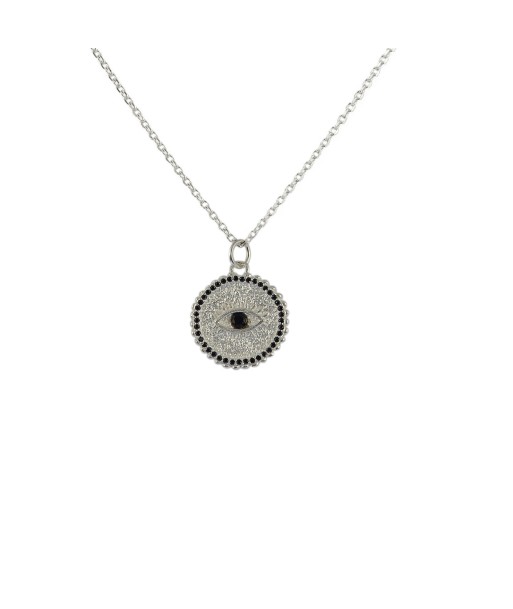 Collier médaille argent 95 oeil onyx et zircons pas chere