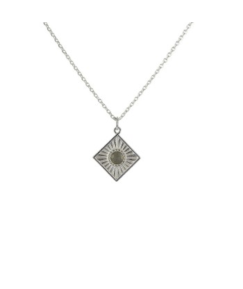 Collier argent 925 et pendentif carré et pierre JUSQU'A -70%! 