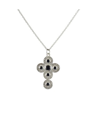 Collier croix argent 925 martelée et pierres offre 