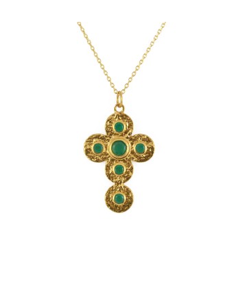 Collier doré croix et pierres soldes