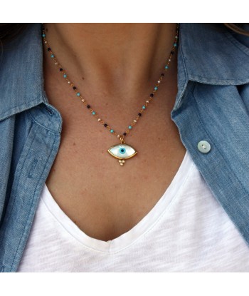 Collier doré Santa Maria en Lapis Lazulis, Turquoise et Perle de culture le concept de la Pate a emporter 