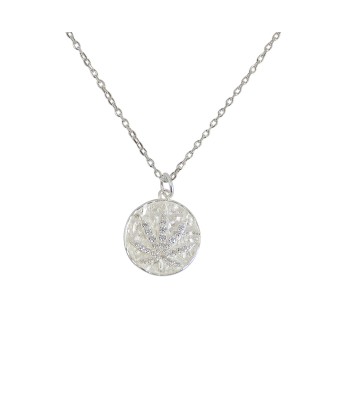 Collier argent 925 médaille feuille de chanvre zircons de technologie