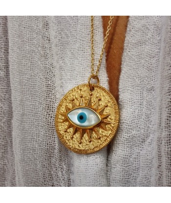 Collier doré médaille oeil en nacre XXL Comparez et commandez 