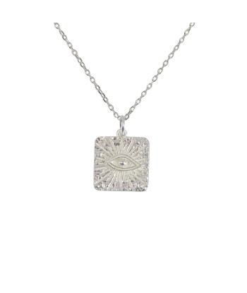 Collier argent 925 plaque carrée et oeil basket pas cher