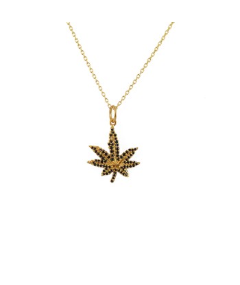 Collier doré feuille de chanvre zircons Profitez des Offres !