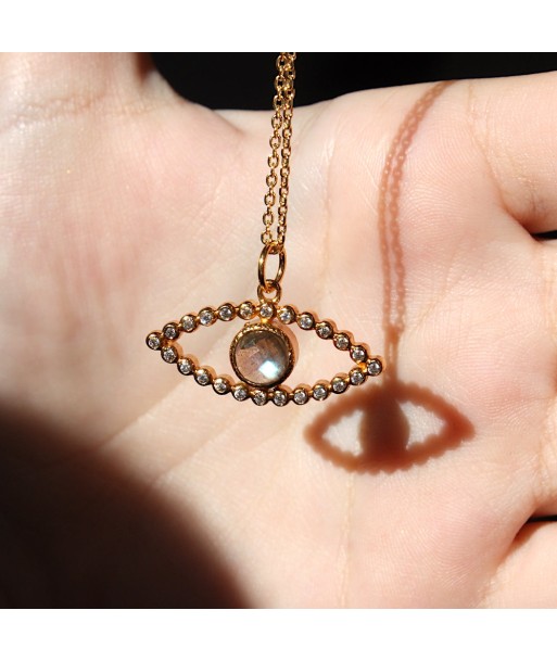 Collier doré oeil ajouré pierre et zircons pas cher chine