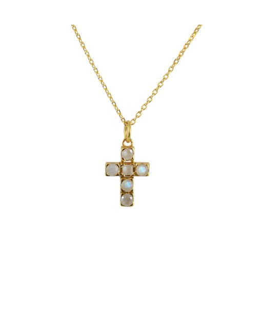 Collier doré croix carrée pierres français