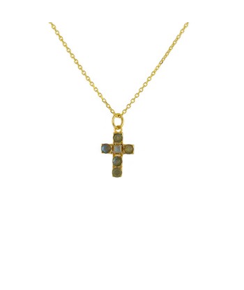 Collier doré croix carrée pierres français