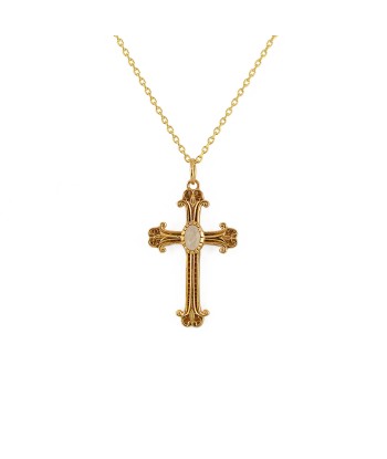 Collier doré grande croix et pierres Les magasins à Paris