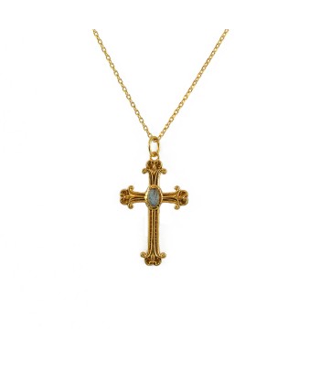 Collier doré grande croix et pierres Les magasins à Paris