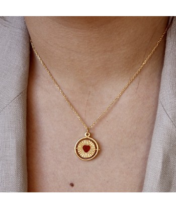 Collier doré médaille pivotante coeur pierre "good karma" paiement sécurisé