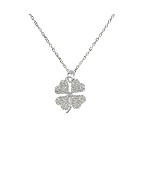 Collier trèfle argent 925 et zircons blancs 50% de réduction en Octobre 2024