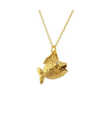 Collier poisson doré queue articulée zircons les ctes