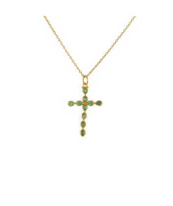 Collier doré croix et pierres gouttes pas cher 