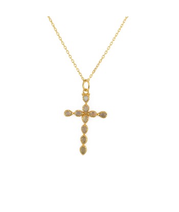 Collier doré croix et pierres gouttes pas cher 