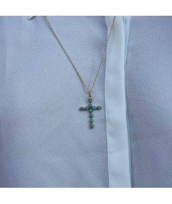 Collier doré croix et pierres gouttes pas cher 