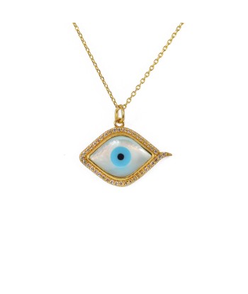 Collier doré oeil abstrait nacre et zircons vous aussi creer 