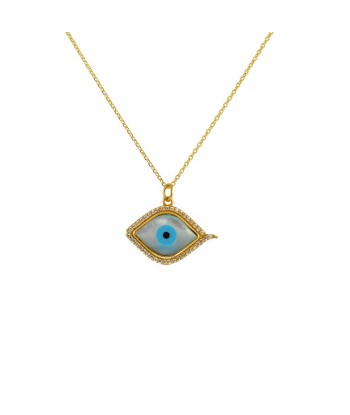 Collier doré oeil abstrait nacre et zircons vous aussi creer 