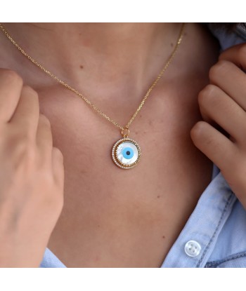 Collier doré oeil rond en nacre et zircons français