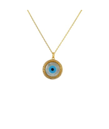 Collier doré oeil rond en nacre et zircons français